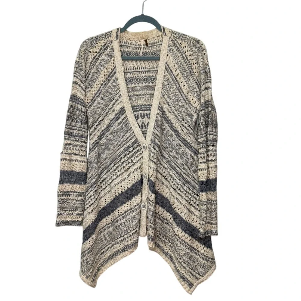 FREE PEOPLE Women's  Beige‎ Gray Draped Flowy Cardigan Size Medium